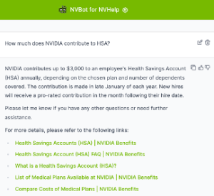 Figure 6. NVHelp Bot: Answering questions on HR benefits